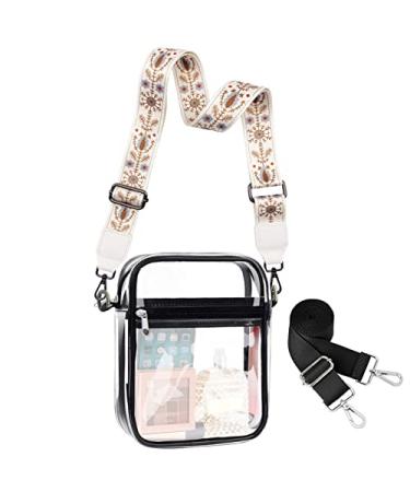 adikaka Clear Bag Stadium Approved - Clear Crossbody Purse Bag for Women with Replacement Strap for Concert, Sport Event White Flower