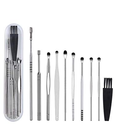 Full Ear Pick kit with 10 Pcs BetyBedy Ear Cleansing Tool Set Ear Curette Earwax Removal Kit with a Small Cleaning Brush and Storage Box Silver Steel