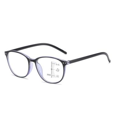 Retro-anti-blue lighting glasses for the long-distance and close range comfortable high-resolution ultra-light multifocus reading glasses for men and women (color: Outer Black and Inner Blue Size: 1.00) 1.00 Outer Black and Inner Blue
