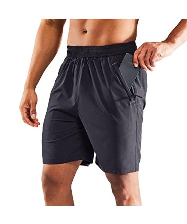 MIER Men's Quick Dry Running Shorts with Zipper Pocket, Elastic Waist Athletic Workout Exercise Fitness Shorts, 7 Inch Dark Grey Large