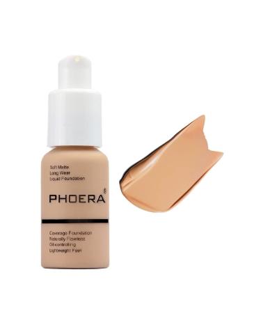 PHOERA Foundation Flawless Soft Matte Oil Control Liquid Foundation Full Coverage Face Makeup. (104 Buff Beige)