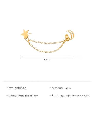 Boho Star Cartilage Chain Earrings - Gold Long Dangle & Minimal Ear Cuff Jewelry for Women & Girls - International Shipping - Buy Online on GoSupps.com