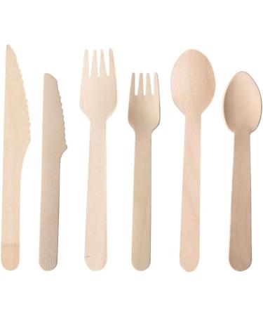 (Pack Of 100) Disposable Wooden Cutlery Set Wedding Birthday Party Tableware Environmentally Friendly Outdoor Supplies Durable Wooden Dinnerware - Buy Online on GoSupps.com