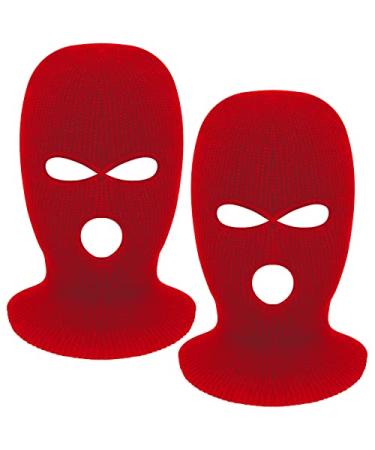 2 Pieces 3-Hole Full Face Mask Cover Ski Mask Winter Balaclava Cap Knitted Face Cover for Winter Outdoor Sports Red