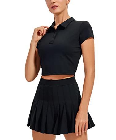 CRZ YOGA Workout Short Sleeve Shirts for Women Golf Polo Shirt Crop Tops Tennis Athletic Sports T-Shirts X-Small Black