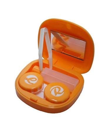 Contact lens storage box with mirror for all types of contact lenses in various colors orange