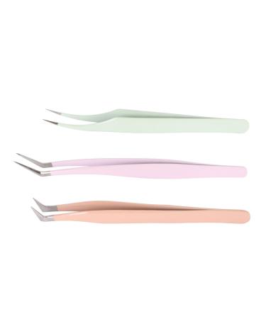 3pcs Stainless Steel Eyelash Tweezers Set Smooth Eyelash Applicator Tools for False Eyelash Extension Home Salon