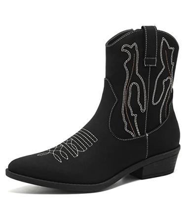 ANJOUFEMME Women's Western Cowboy Cowgirl Mid-calf Embroidered Boots 6 Xbx01w-165-fn-black