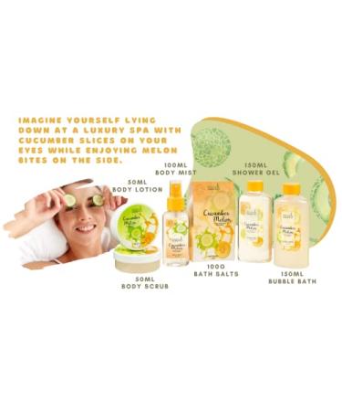 Cucumber Melon Bath & Body Spa Gift Set for Women - Ultimate 7-Piece Relaxation Basket | Body Mist Lotion Shower Gel & Bubble Bath Salts | Perfect International Shipping - Buy Online on GoSupps.com