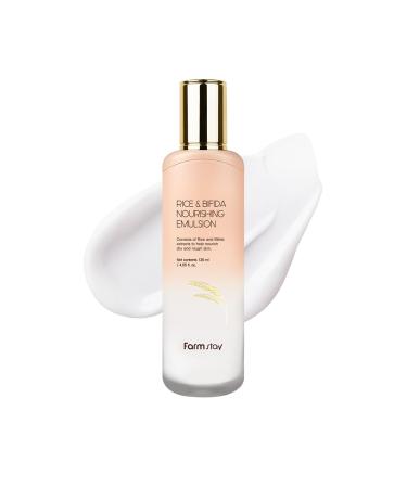 FARMSTAY Rice & Bifida Nourishing Emulsion Dark Spots Correcting Remover with Niacinamide Hydrating & Smoothing Rice Moisturizer for Glow Skin for Women & Men Korean Skin Care 4.05 Fl. Oz.