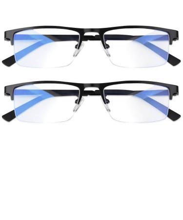 Xnourney Blue Light Blocking Glasses Lightweight Metal Half Frame Computer Reading/Gaming/TV/Phones Glasses Filter UV Ray/Computer Glare with Spring Hinge Eyeglasses(2PCS Black)