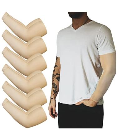 12 Pieces Mens Tattoo Cover Sleeve UV Sun Protection Arm Sleeves Athletic Compression Cooling Sleeves for Summer Outdoor Nude Color