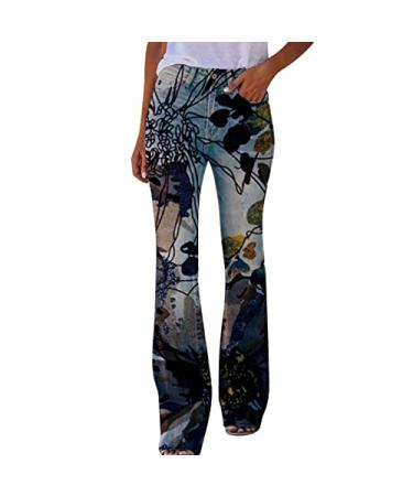 Womens Jeans Slim Fit, Floral Print Flare Jeans for Women Curvy Fit Bootcut Jeans Stretchy High Waist Y2K Denim Pants 4X-Large B#blue