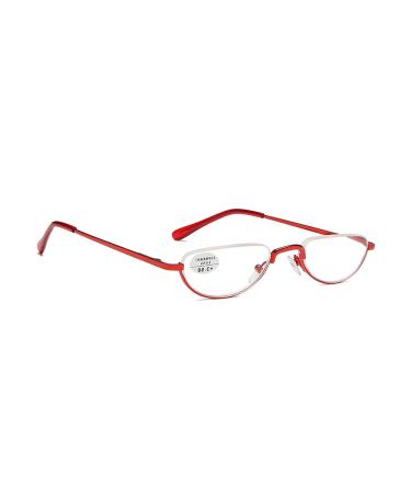 Fashion Half-moon Reading Glasses for Women Men Metal Half Frame Anti Eyestrain Readers Anti Glare Eyeglasses (Color : Red Size : 2.5x)