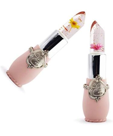 Hfourhnik 2x Beauty Bright Flower Crystal Jelly Lipstick Magic Temperature Change Color Lip Balm Makeup Light Pink & Lemon Yellow - Buy Online on GoSupps.com