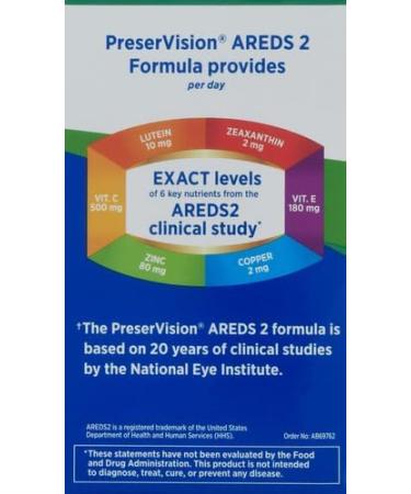 PreserVision AREDS 2 Eye Vitamin & Mineral Supplement, Contains Lutein, Vitamin C and E, Zeaxanthin, Zinc 120 Softgels (Packaging May Vary) (Pack of 2) AREDS 2 120 Count (Pack of 2) - Buy Online on GoSupps.com
