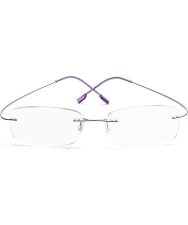 Rimless Titanium Reading Glasses +3.0 - Super Light for Men & Women - Stylish Purple Reading Aid - Buy Online on GoSupps.com
