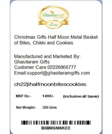 Jaiccha Ghasitaram Christmas Gifts Half Moon Metal Basket of Bites Chikki and Cookies - Buy Online on GoSupps.com