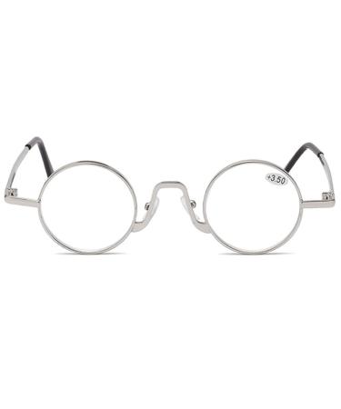 Magimodac women men retro reading glasses around small mini blue light filter reading glasses metal computer glasses reading aid visual aid with longing level silver 2.5 dioptria