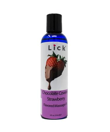 Lick Chocolate Covered Strawberry Flavored Massage Oil - Nourishing Body Oil with Vitamin E Luxurious Aromatherapy Oils for Women and Romantic Couples - Pure Personal and Pleasant 4 Fl. Oz