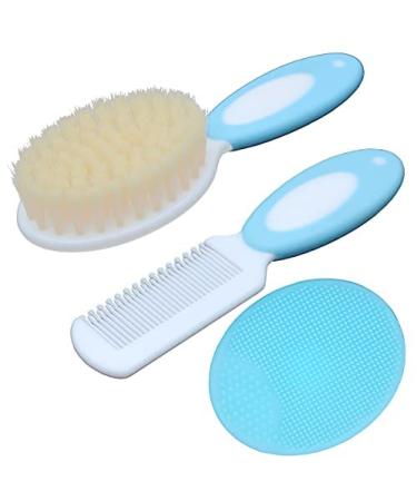 Baby Girl Hair Brush Set Newborn-Natural Soft Goat Bristle-Perfect Baby Registration Gift (Blue)
