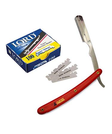 Stainless Steel Professional Barber Straight Edge Razor with 100 Lord Single Edge Blades - Red | Premium Shaving Tool for Men - Buy Online on GoSupps.com