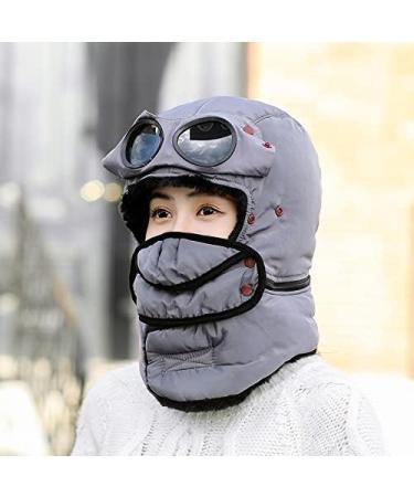 Winter Thermal Trapper Hat with Glasses - Windproof Ski Mask Cap in Black - Buy Online on GoSupps.com