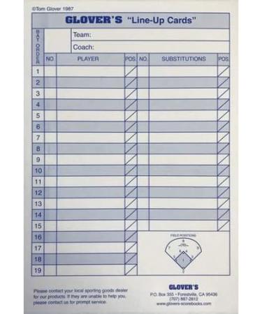 Glover's Scorebooks Baseball/Softball Line-Up Cards - Large 5.5X 8.5 4 Part - Buy Online on GoSupps.com
