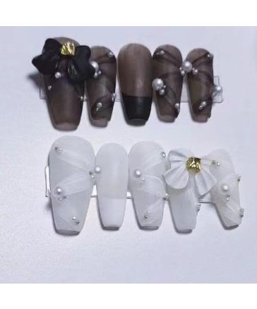 Temperament-enhancing nail art hand-made black and white bow ballet wearing nail art finished product is detachable and white.(M) - Buy Online on GoSupps.com