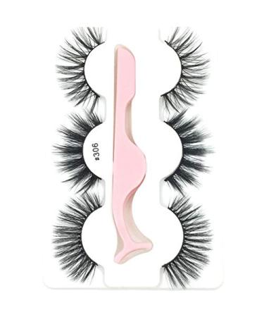 RIYAN 3 Pairs 3D Lashes Natural False Eyelashes Dramatic Soft Wispy Volume Reusable Eyelash 306