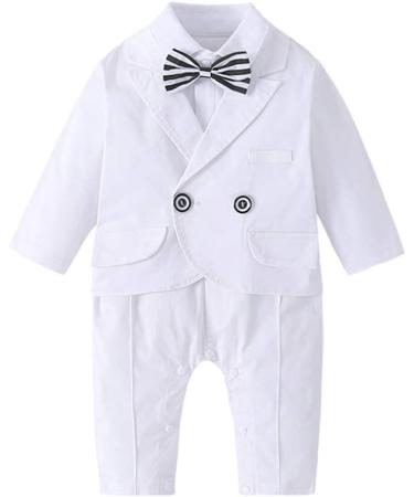 AmzBarley Baby Boys Gentlemans Outfit Suit | Kids Tuxedo Rompers | White 278 | 12-18 Months - Buy Online on GoSupps.com