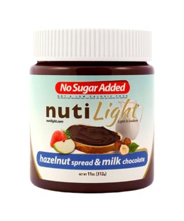 Nutilight Sugar Free Hazelnut Spread and Milk Chocolate, Keto and Diabetic Friendly, Vegan, Kosher, Non-GMO,100% Natural, Cholesterol-Free, Gluten-Free, and Soy-Free, 11 Ounces (Pack of 1) 11 Ounce (Pack of 1)
