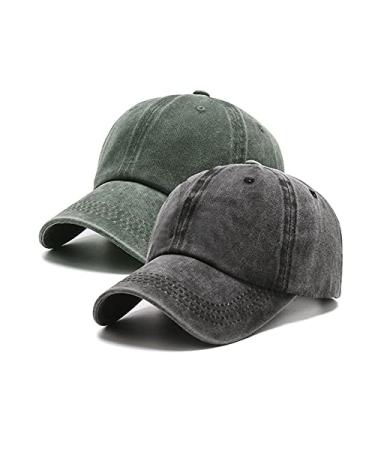 PFFY 2 Packs Vintage Washed Distressed Baseball Cap Dad Golf Hat for Men Women Black+darkgreen 2