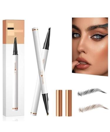 Eyebrow Pencil with 4 Fork Tip 3D Microblading - Magic Eyebrow Pencil Natural Makeup Fine Stroke Magic Eyebrow Pencil Long-Lasting Waterproof Eyebrow Pencil Stay on All Day (Gray+Light Brown)