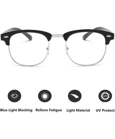 Buy LNTICB Blue Light Glasses - Retro Anti-UV Computer Reading Glasses for Eye Fatigue Relief | Unisex Silver & Black Frames - Buy Online on GoSupps.com