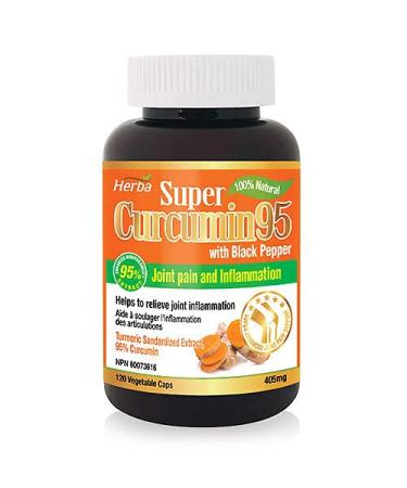 Pure Turmeric Curcumin with Black Pepper - 120 Turmeric Capsules | 95% Curcuminoids No Filler | 1 200mg of Pure 95% Curcumin Turmeric Supplements for Inflammation with Black Pepper | Made in Canada | Herba Curcumin95