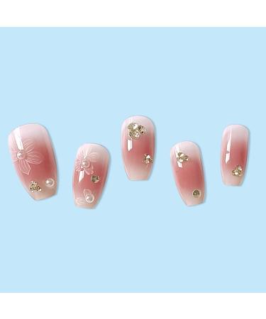3D Rhinestone Press on Nails - Bling Glitter Pink Flower Fake Nails - Coffin Acrylic False Nails - 24pcs with Glue Sticker - Prom Women's Nails - Buy Online on GoSupps.com