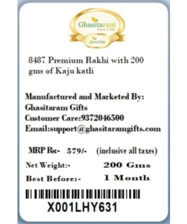 Ghasitaram Gifts Rakhi for Brother Rakhis Online - Set of 2 8469 8487 Premium Rakhis with 200 GMS of Kaju katli - Buy Online on GoSupps.com