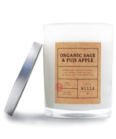 Willa Organic Sage & Fiji Apple Highly Scented Candle - All Natural Soy Wax Candles Artisan Made in The USA with Essential Oils - Best for a Home/Aromatherapy/Gift/Spa/Bathroom 9oz Jar Candle