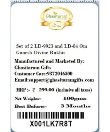 Ghasitaram Gifts Rakhi for Brother Rakhis Online - Set of 2 LD-9923 and LD-84 Om Ganesh Divine Rakhis - Buy Online on GoSupps.com