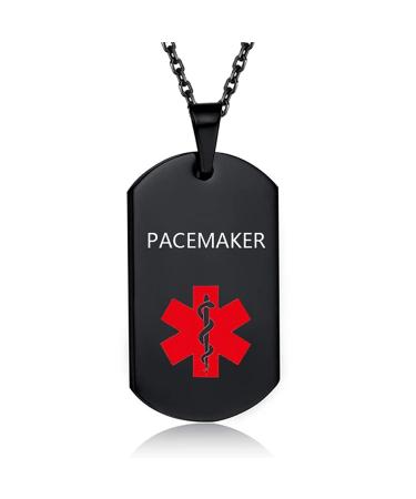 Black Medical Alert Necklace for Men Women Stainless Steel Engraved Medical ID Tag Emergency Med Alert Necklace for Men & Women Medical Jewelry Chain Medical