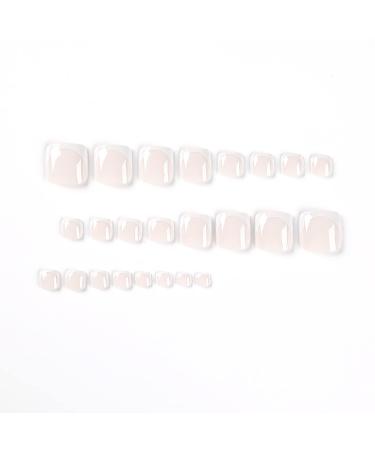 Glossy Milky White French Press On Toenails - 24 Pcs Short Acrylic False Toes Nails for Women and Girls - Buy Online on GoSupps.com