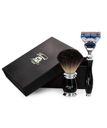 Pure black roof hair rasier brush with black metal handle |5-edge razor with a black handle-perfect set for smooth finish for men