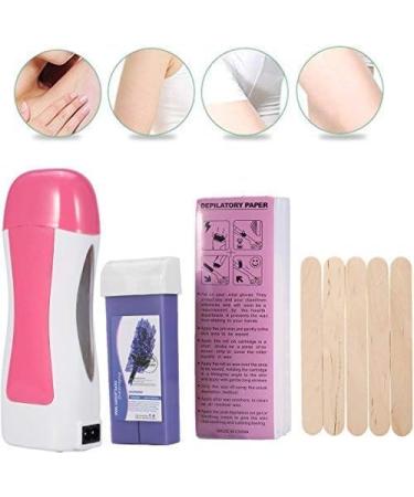 Professional Hair Removal Set - Wax Roller 100g Thermal Wax 5 Wood Spatulas & 100 Paper Strips - Lavender Color - Buy Online on GoSupps.com