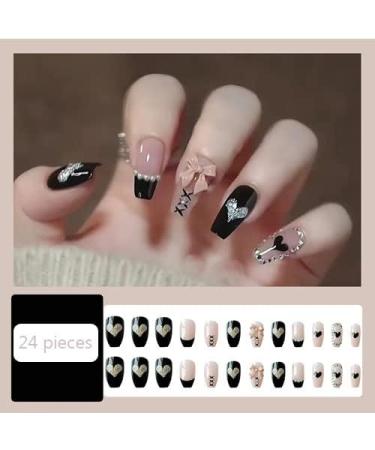 Noapasa 24Pcs Medium Coffin Fake Nails Black Pink Shiny Stick-on Nails Fake Nails for Women and Girls (Black Pink) - Buy Online on GoSupps.com