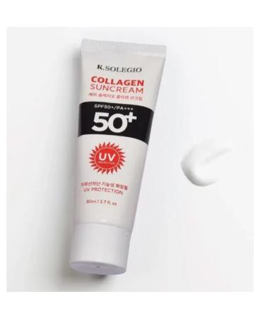 K. Solegio Collagen Sun Cream SPF 50+/PA+++ Broad Spectrum UV Protection with Collagen Lightweight Hydrating Sunscreen for Daily Use