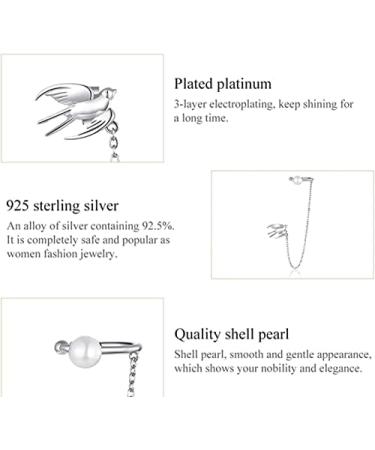 Earrings for Women 1 Piece Sterling Silver Flying Swallow Ear Clip with Chain Earrings for Women Party Girl Elegant Jewelry - Buy Online on GoSupps.com