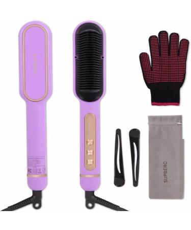 Negative Ionic Hair Straightener Brush with 9 Temp Settings 30s Fast Heating Hair Straightening Comb with LED Display Anti-Scald & Auto-Shut Off Hair Straightening Iron (Purple)