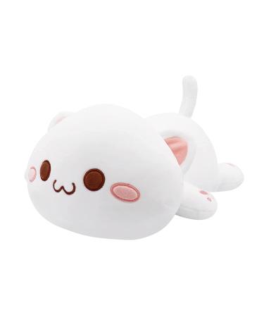 Soft Cat Plush Pillow Stuffed Animal Toy Kawaii Kitten Anime Plushie Hugging Pillow Plush Doll Toy for Kids Girls Birthday Valentine White 11.8 in