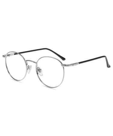Firmoo Blue Light Blocking Reading Glasses UV 400 Computer Reading Gaming Glasses with Anti Glare Anti Eyestrain Lens Round Vintage Metal Frame Silver Silver-new 1.25 x